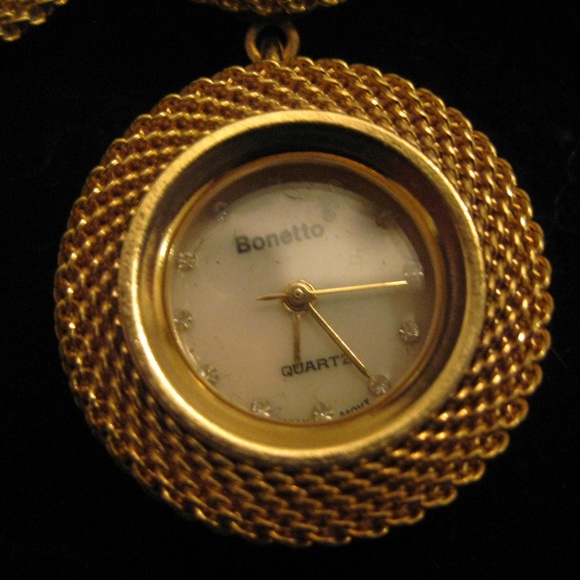 BONETTO Watch PEARLS Gold Tone Mesh Brooch Japan - Picture 7 of 8